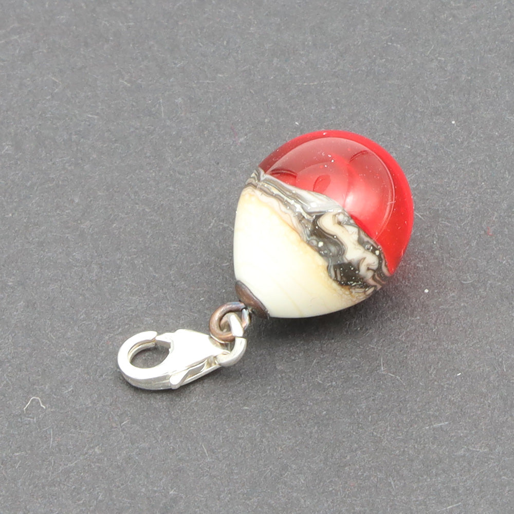 Shiny Orange & Silvered Ivory Droplet Charm