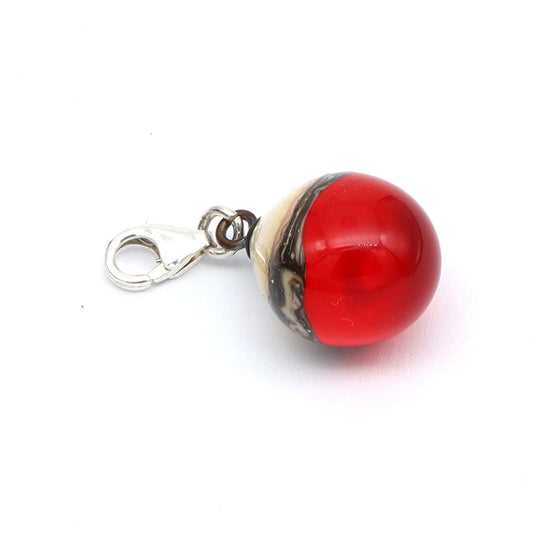 Shiny Orange & Silvered Ivory Droplet Charm