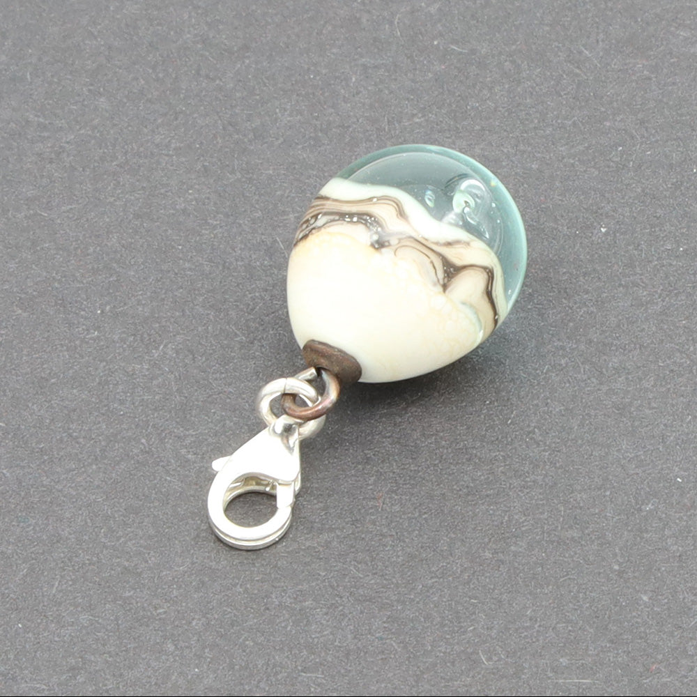 Shiny Pale Blue & Silvered Ivory Droplet Charm