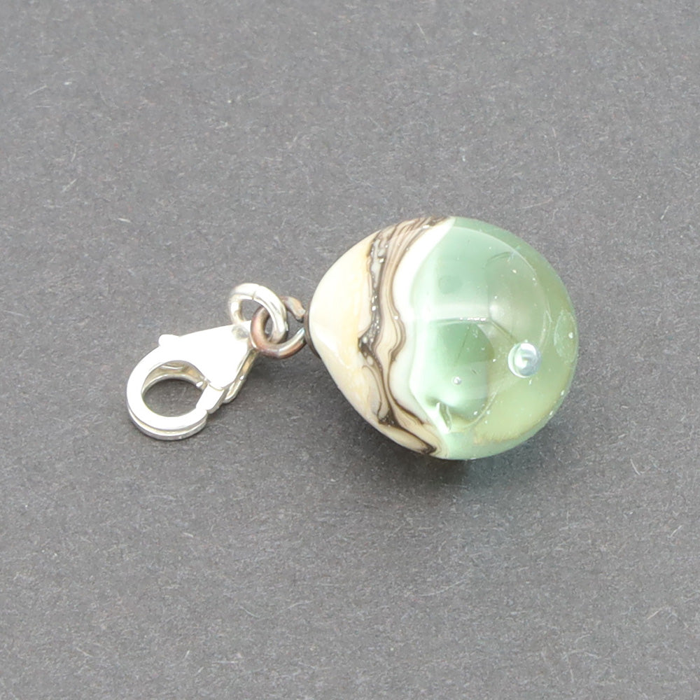 Shiny Pale Blue & Silvered Ivory Droplet Charm