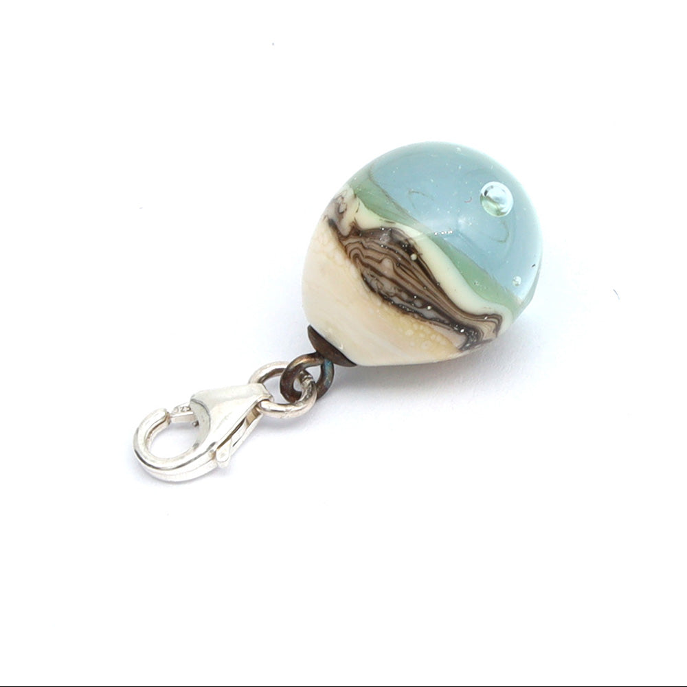 Shiny Pale Blue & Silvered Ivory Droplet Charm