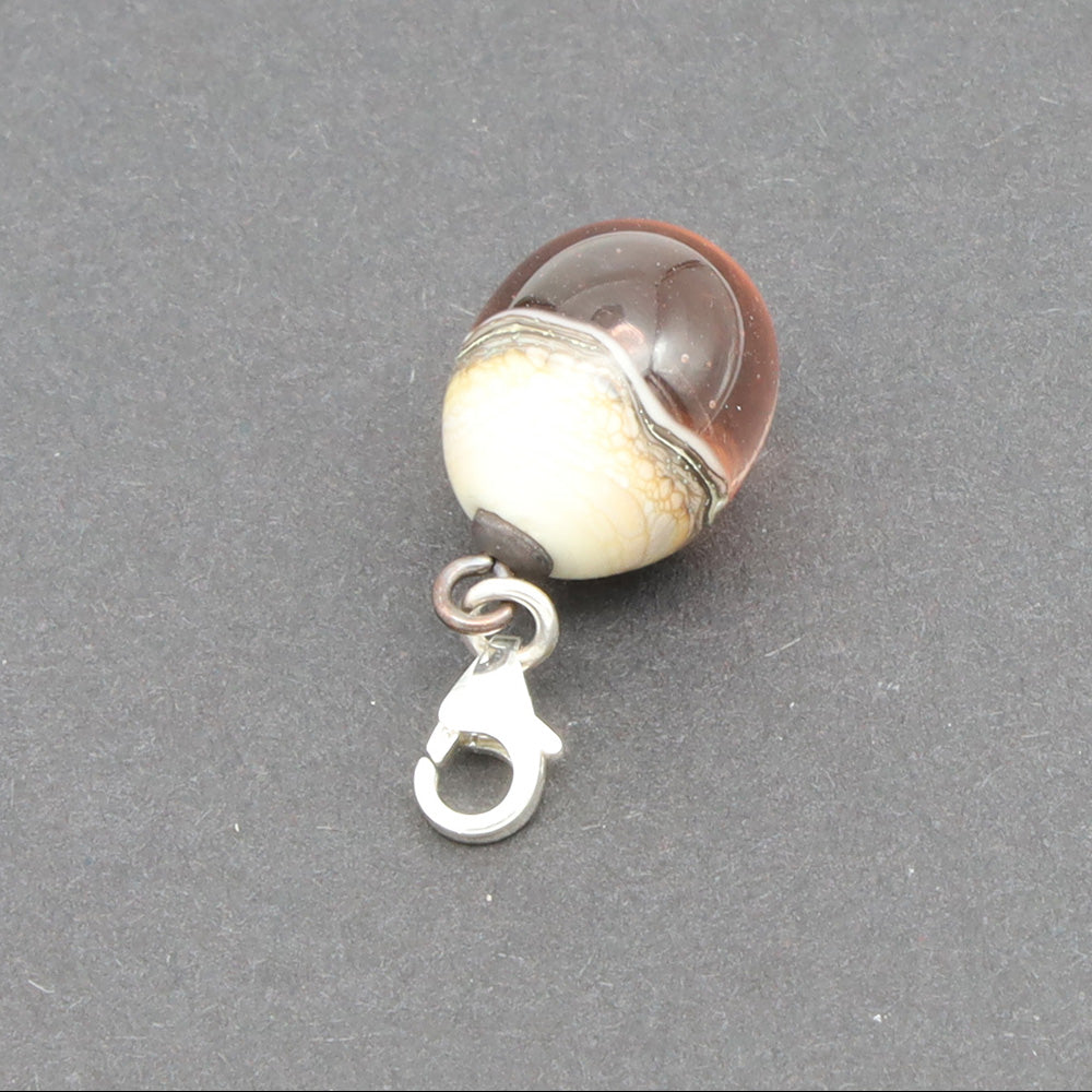 Shiny Pink & Silvered Ivory Droplet Charm