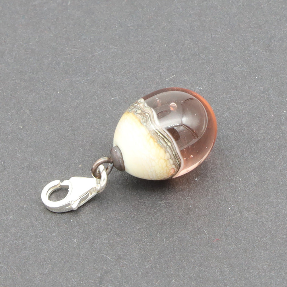 Shiny Pink & Silvered Ivory Droplet Charm