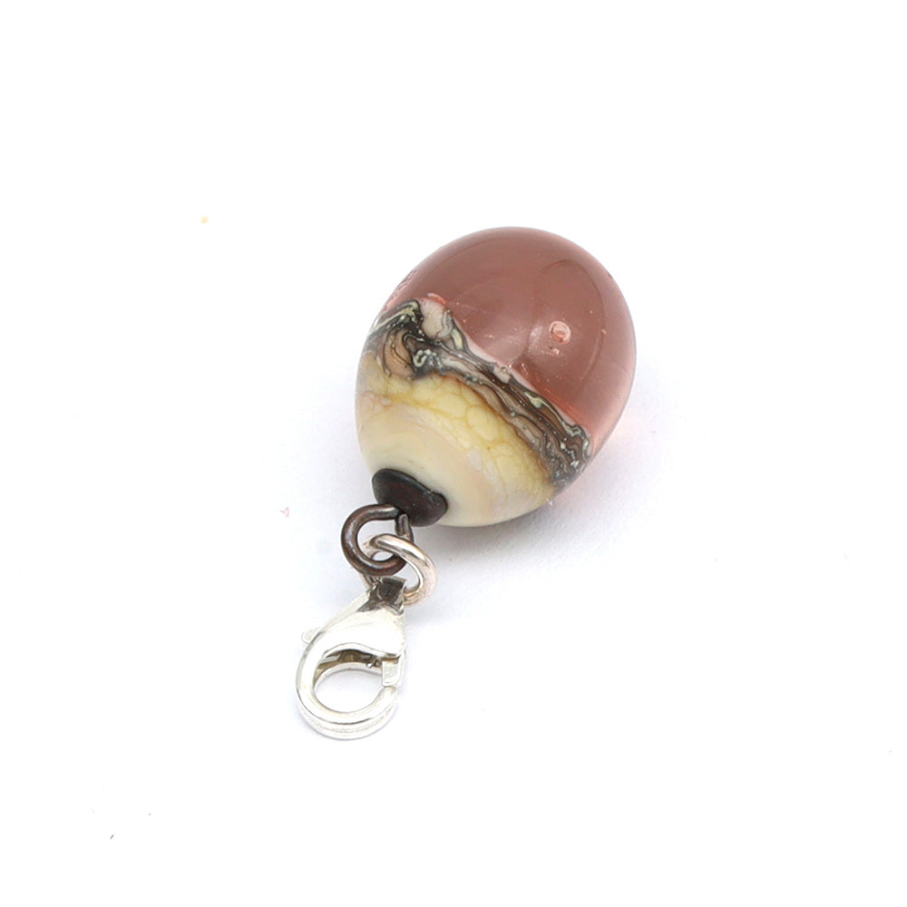 Shiny Pink & Silvered Ivory Droplet Charm