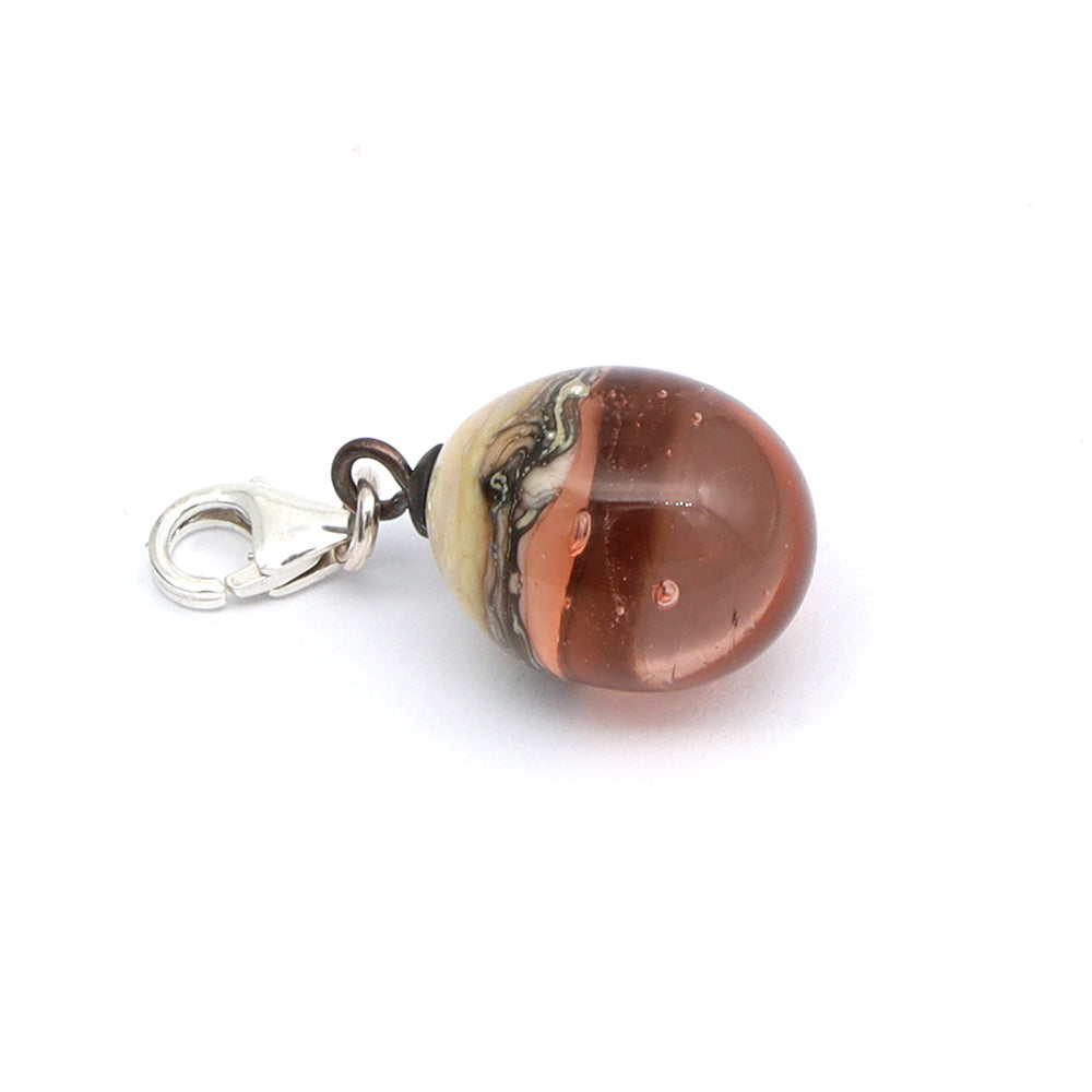 Shiny Pink & Silvered Ivory Droplet Charm