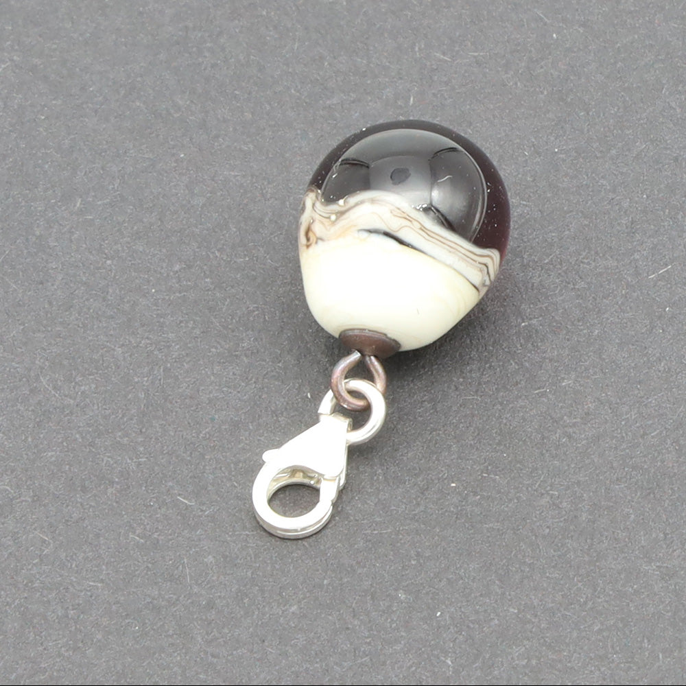 Shiny Purple & Silvered Ivory Droplet Charm