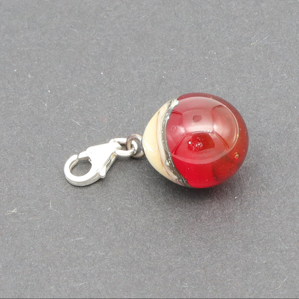 Shiny Red & Silvered Ivory Droplet Charm
