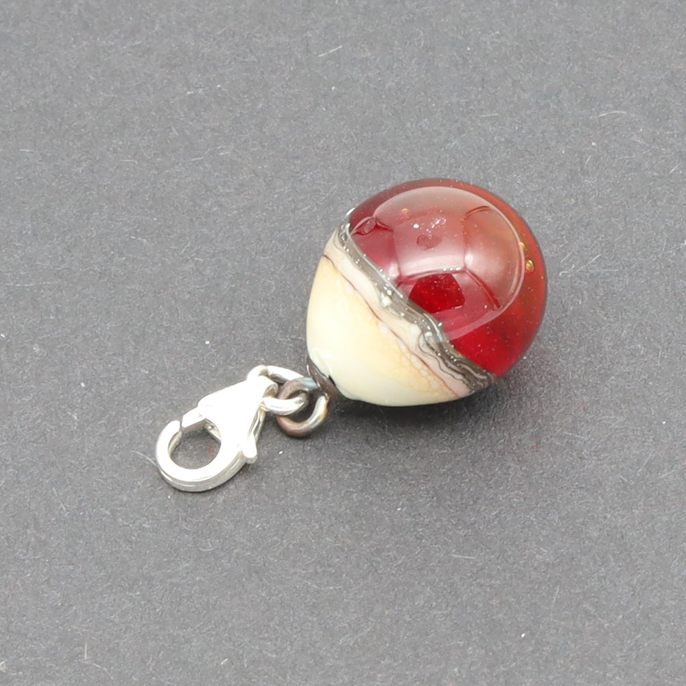 Shiny Red & Silvered Ivory Droplet Charm