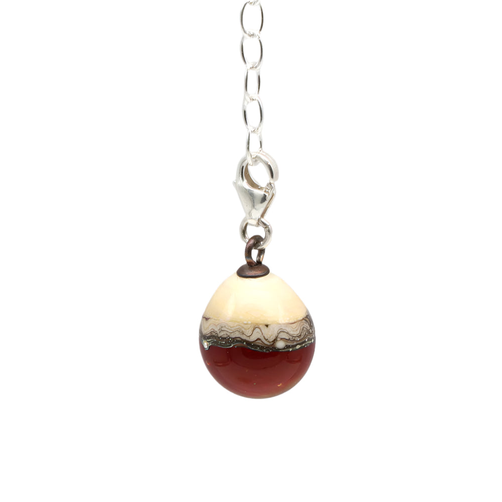Shiny Red & Silvered Ivory Droplet Charm