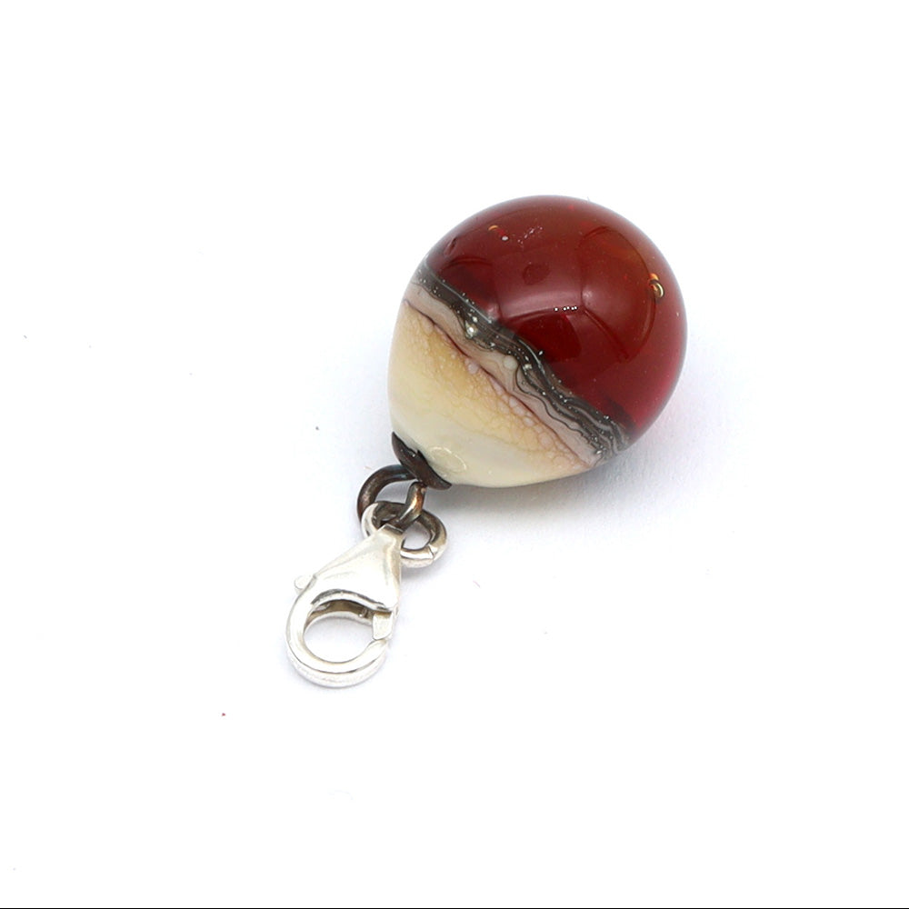Shiny Red & Silvered Ivory Droplet Charm