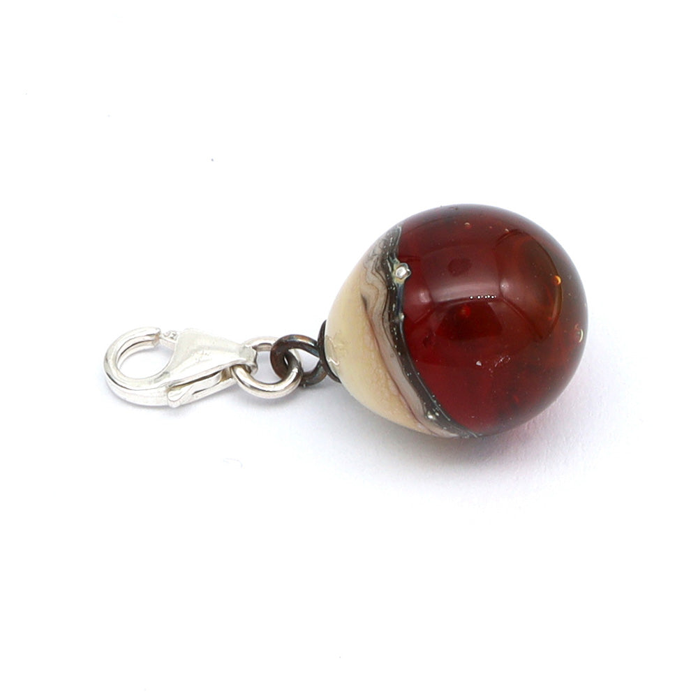 Shiny Red & Silvered Ivory Droplet Charm