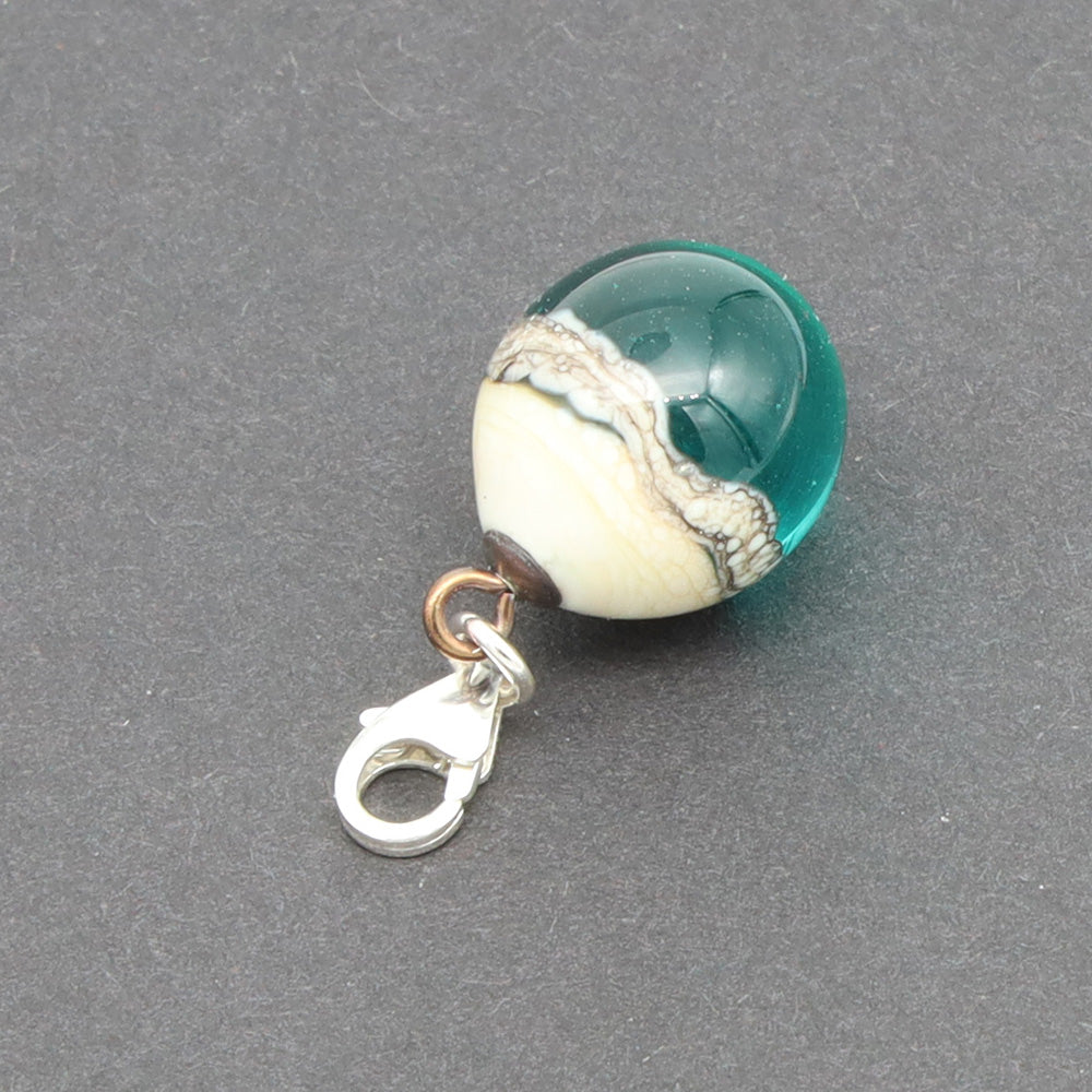 Shiny Teal & Silvered Ivory Droplet Charm