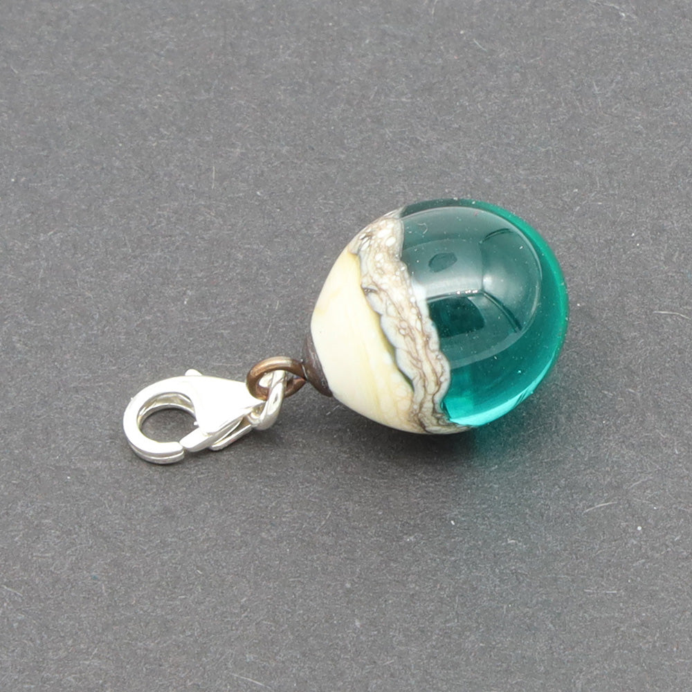 Shiny Teal & Silvered Ivory Droplet Charm