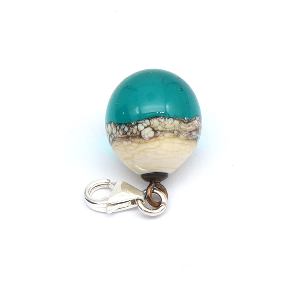 Shiny Teal & Silvered Ivory Droplet Charm