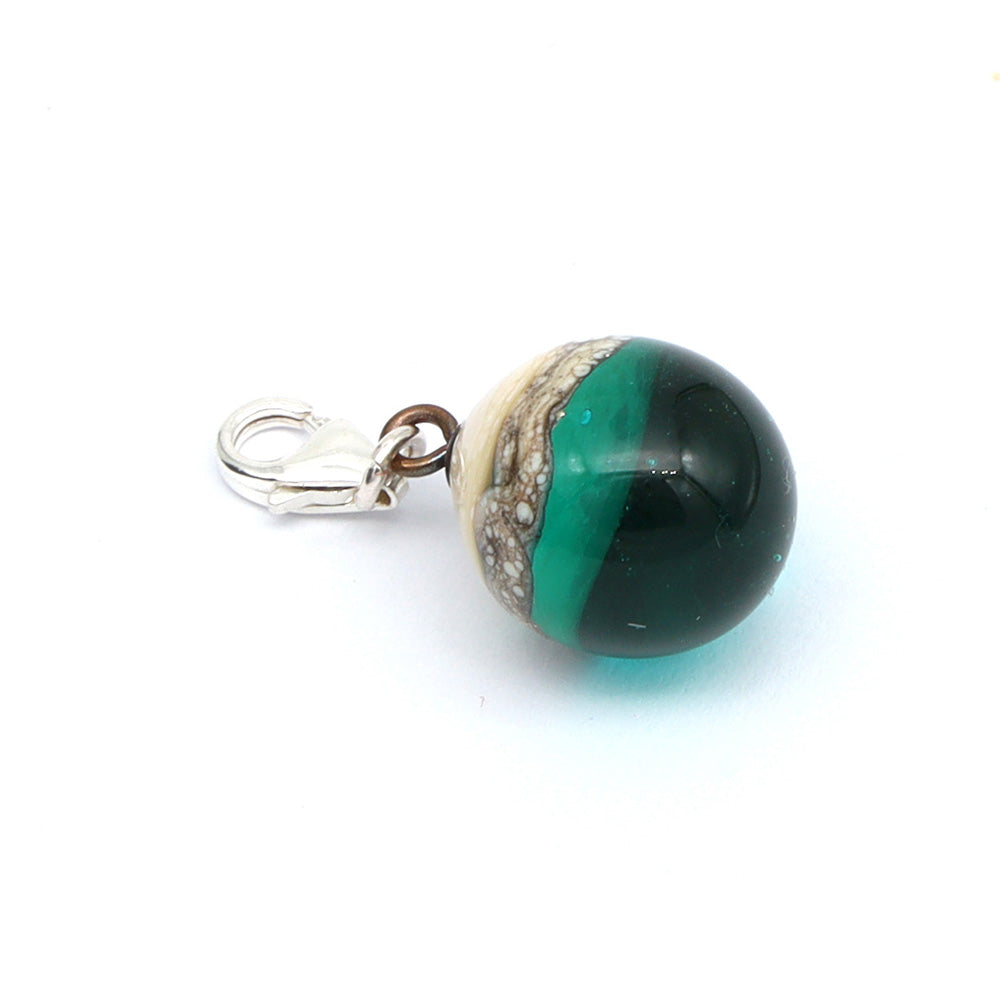 Shiny Teal & Silvered Ivory Droplet Charm