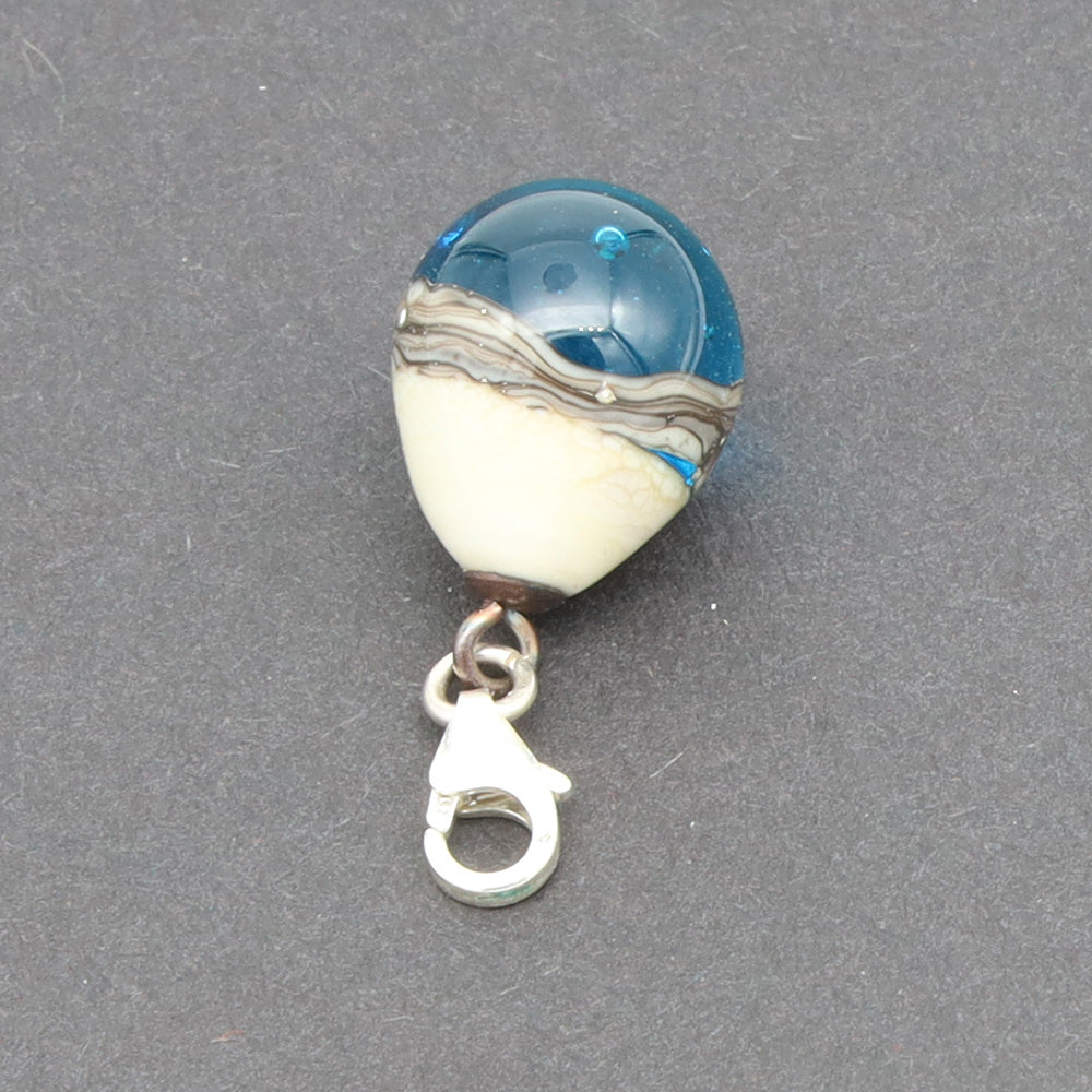 Shiny Turquoise & Silvered Ivory Droplet Charm