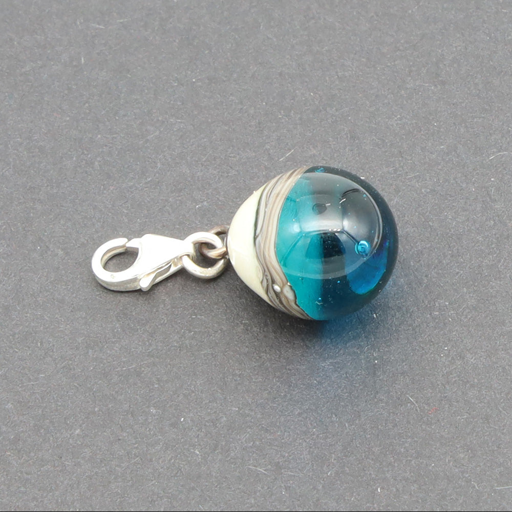 Shiny Turquoise & Silvered Ivory Droplet Charm