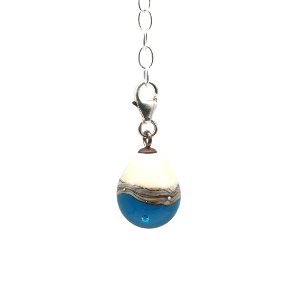 Shiny Turquoise & Silvered Ivory Droplet Charm