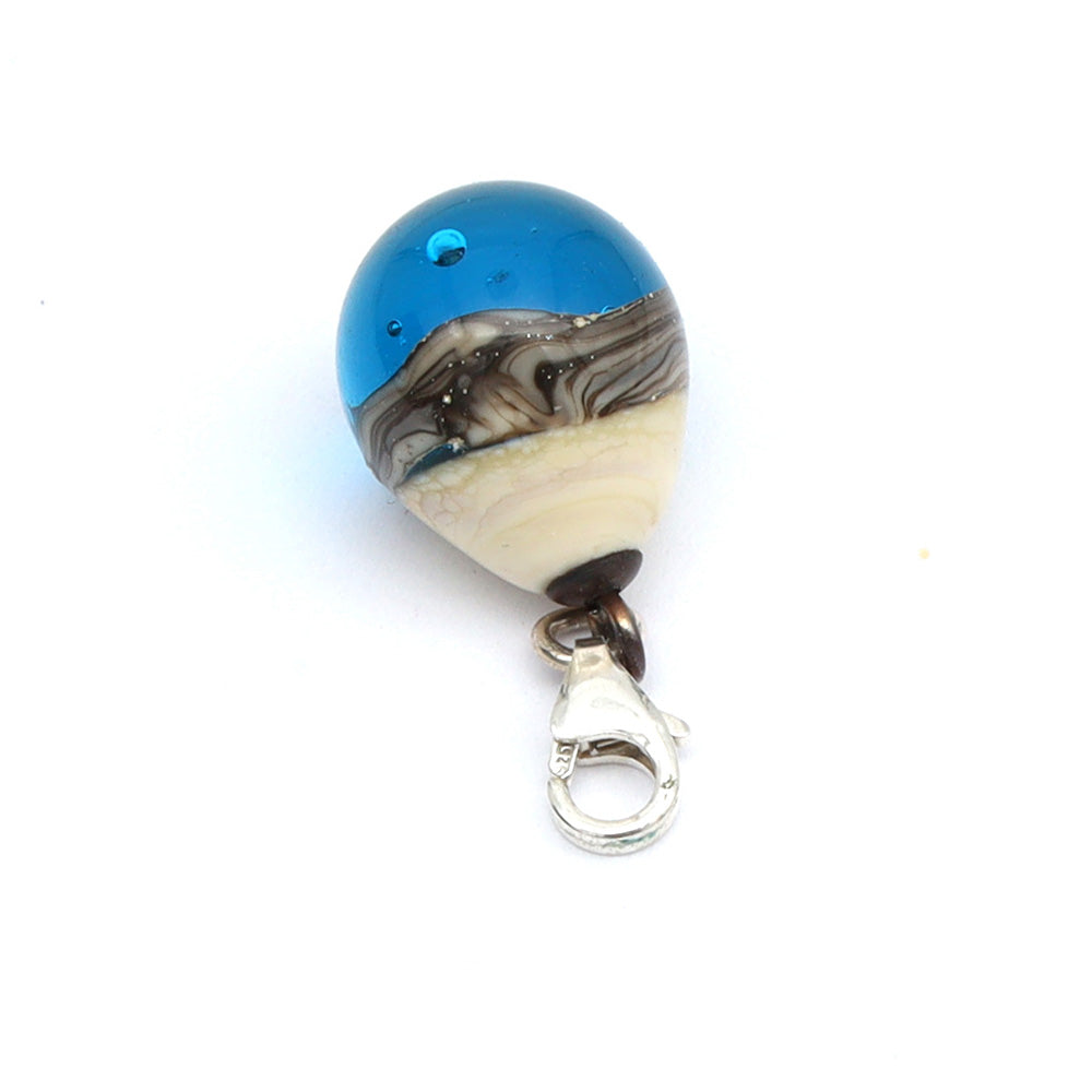 Shiny Turquoise & Silvered Ivory Droplet Charm