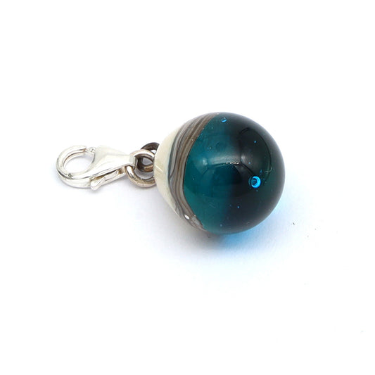 Shiny Turquoise & Silvered Ivory Droplet Charm
