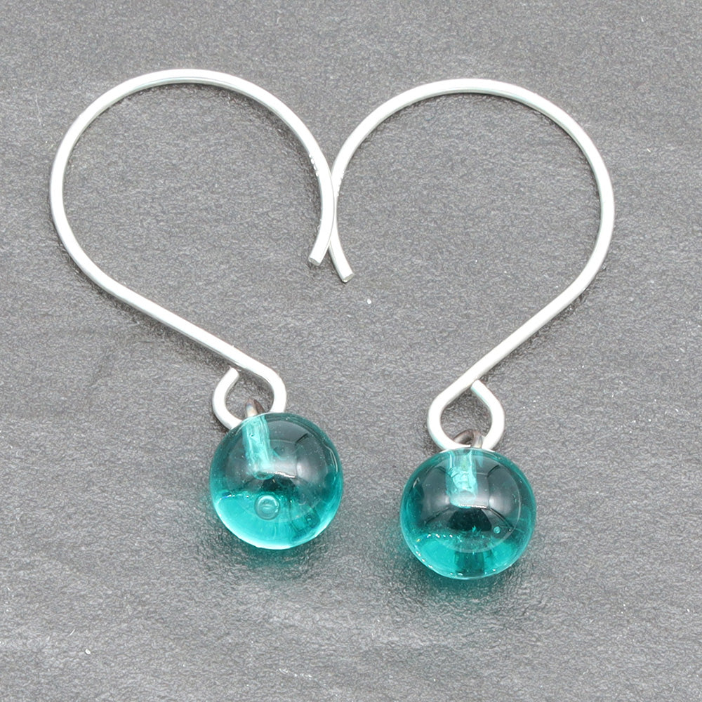 Shiny Teal Tiny Ball Silver Hoop Earrings