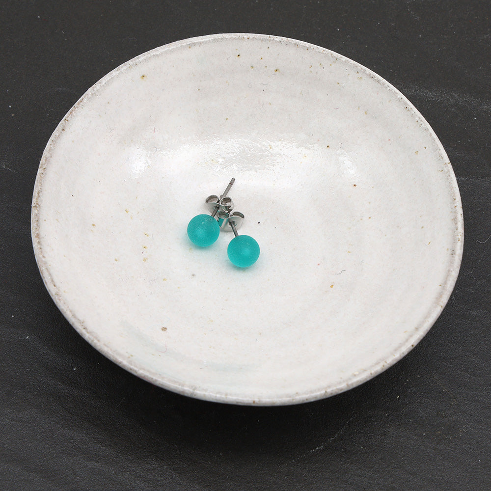 Frosted Transparent Teal Glass Stud Earrings