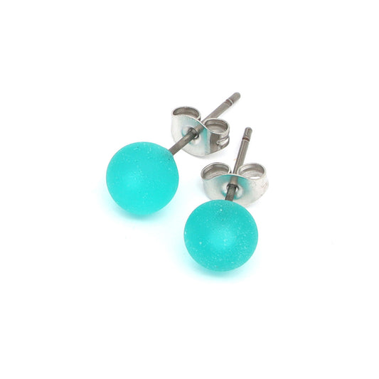 Frosted Transparent Teal Glass Stud Earrings