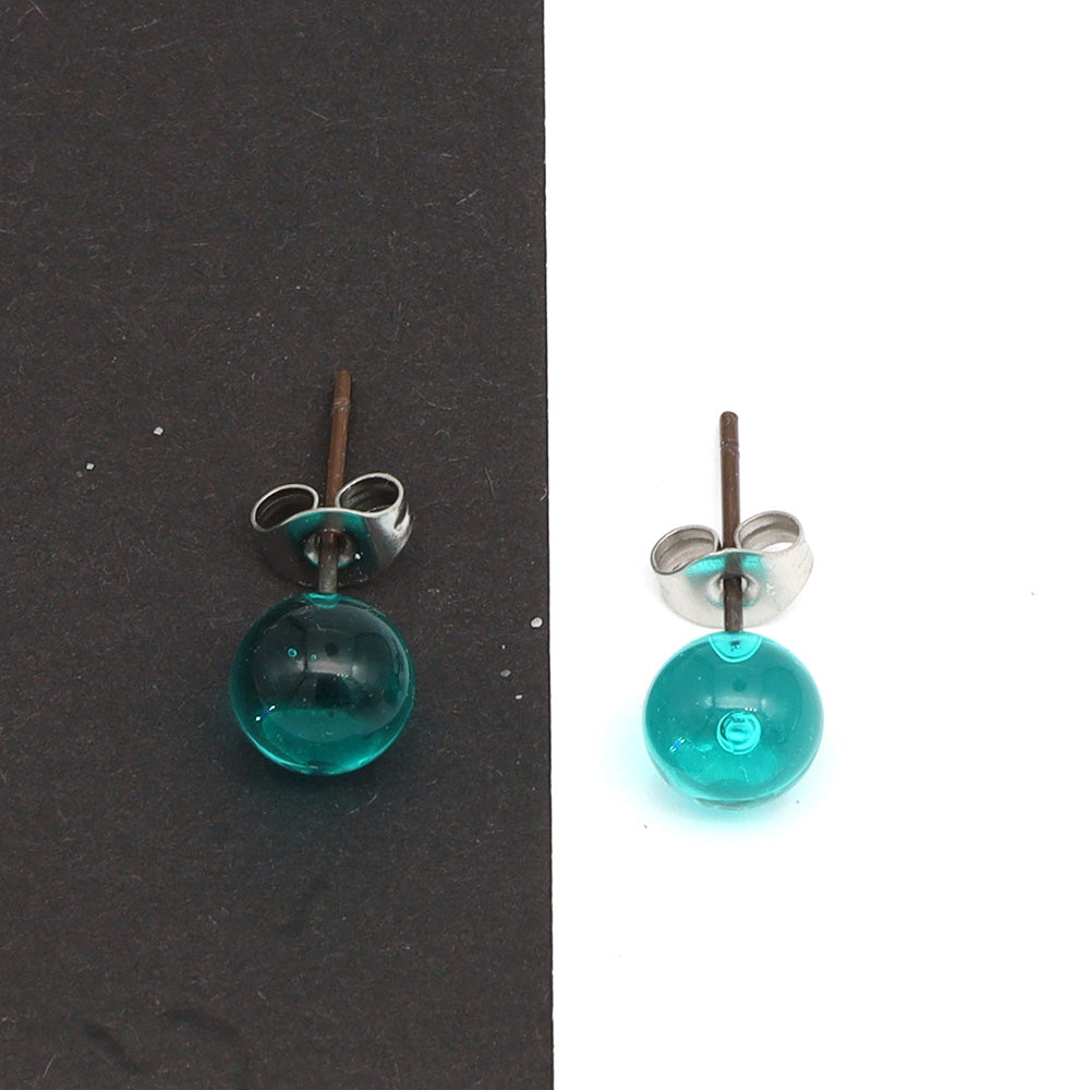 Shiny Transparent Teal Glass Stud Earrings