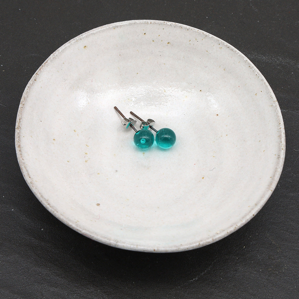 Shiny Transparent Teal Glass Stud Earrings