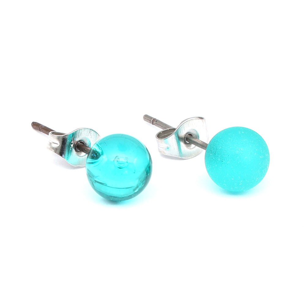 Frosted Transparent Teal Glass Stud Earrings