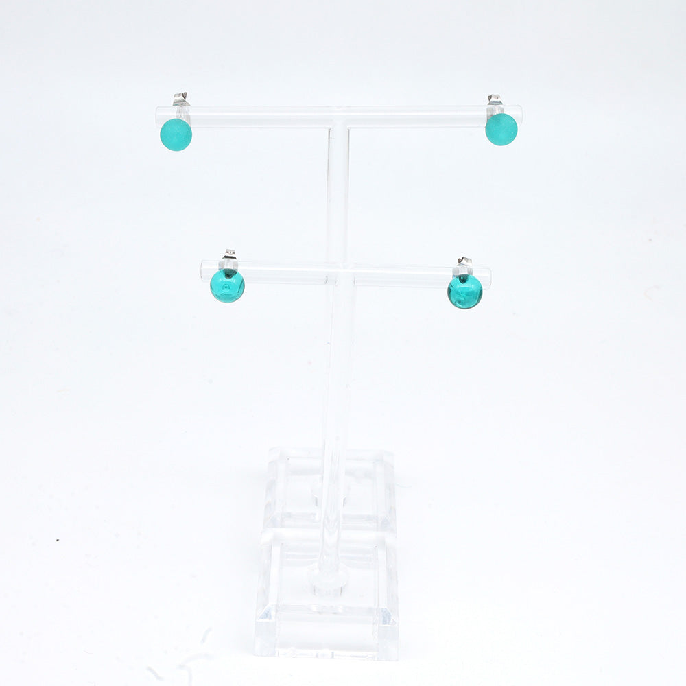 Frosted Transparent Teal Glass Stud Earrings