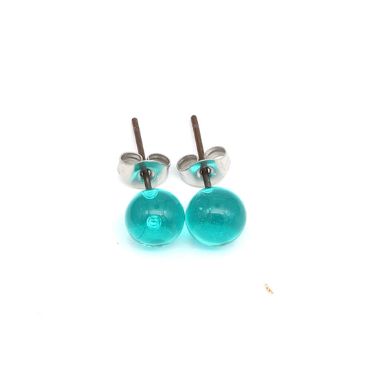 Shiny Transparent Teal Glass Stud Earrings