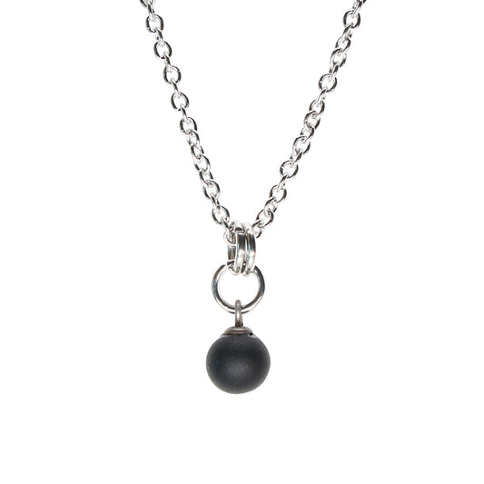 Frosted Black Ball Charm Stainless Steel Necklace