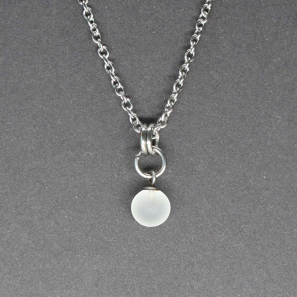 Frosted Clear Ball Charm Stainless Steel Necklace