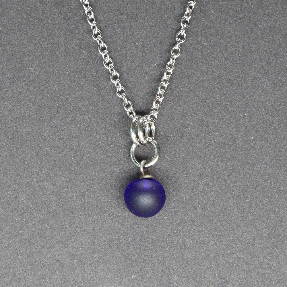 Frosted Dark Blue Ball Charm Stainless Steel Necklace