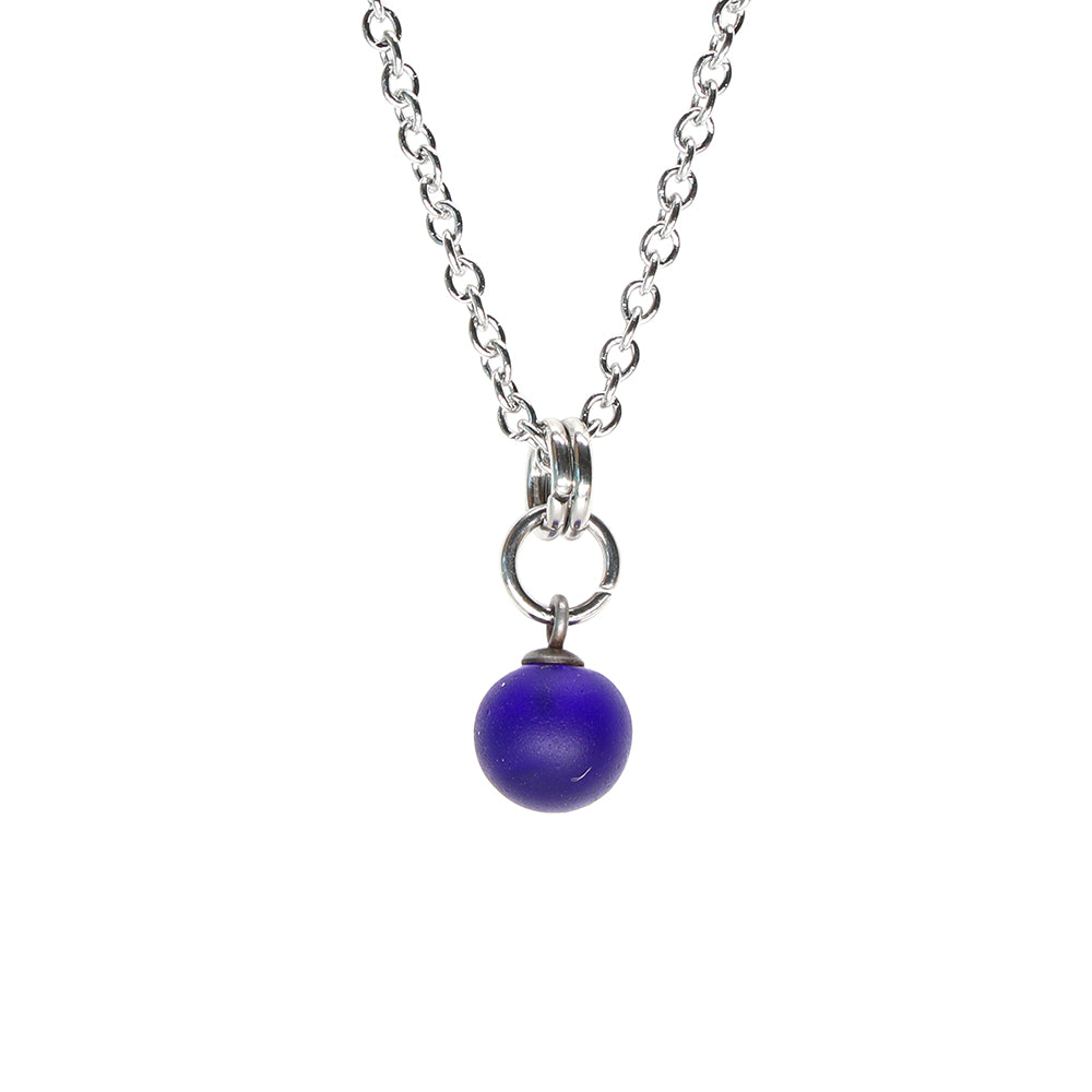 Frosted Dark Blue Ball Charm Stainless Steel Necklace