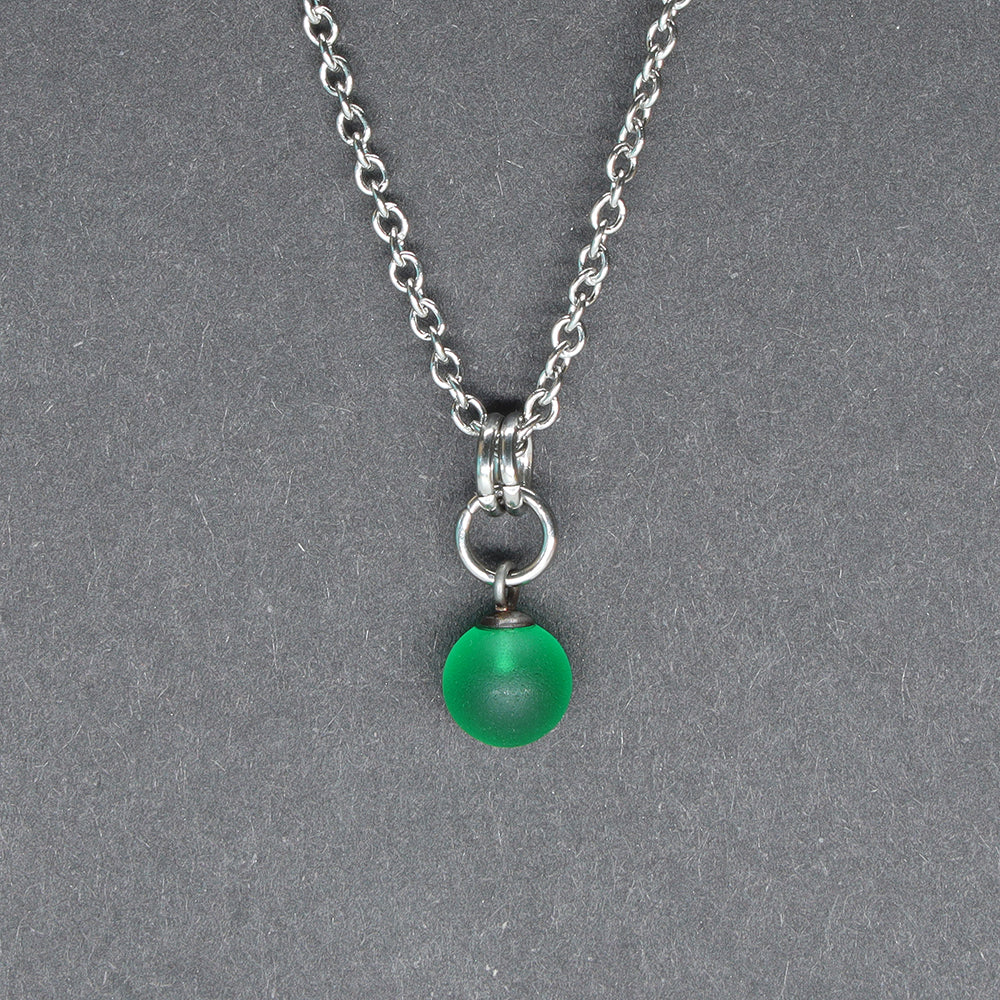 Frosted Green Ball Charm Stainless Steel Necklace