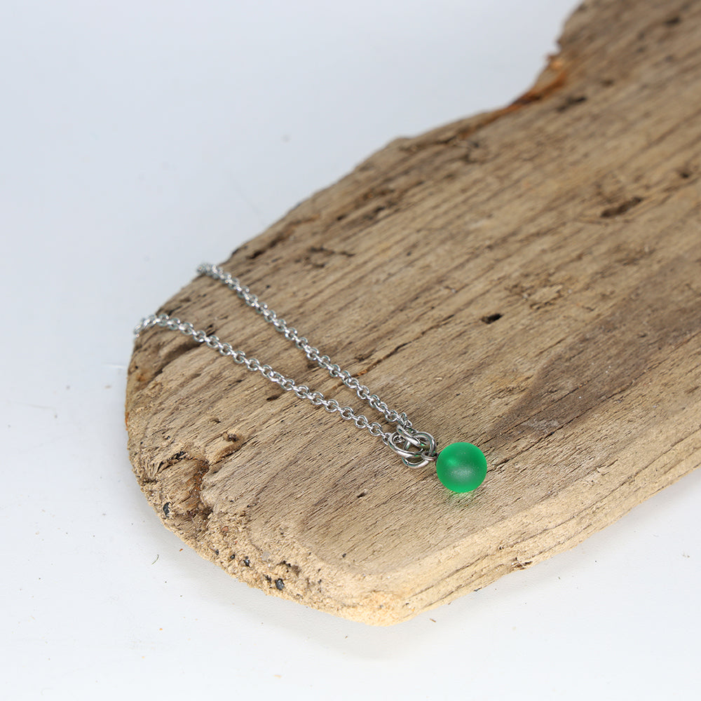 Frosted Green Ball Charm Stainless Steel Necklace