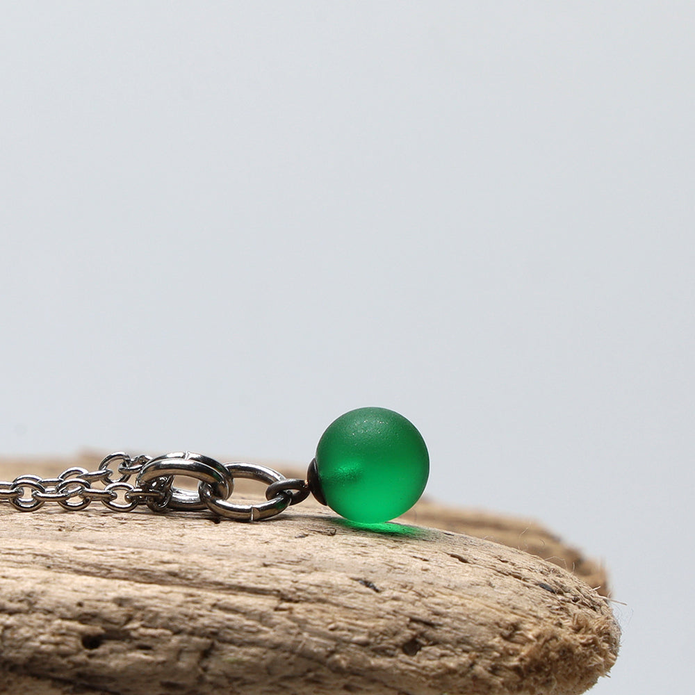 Frosted Green Ball Charm Stainless Steel Necklace