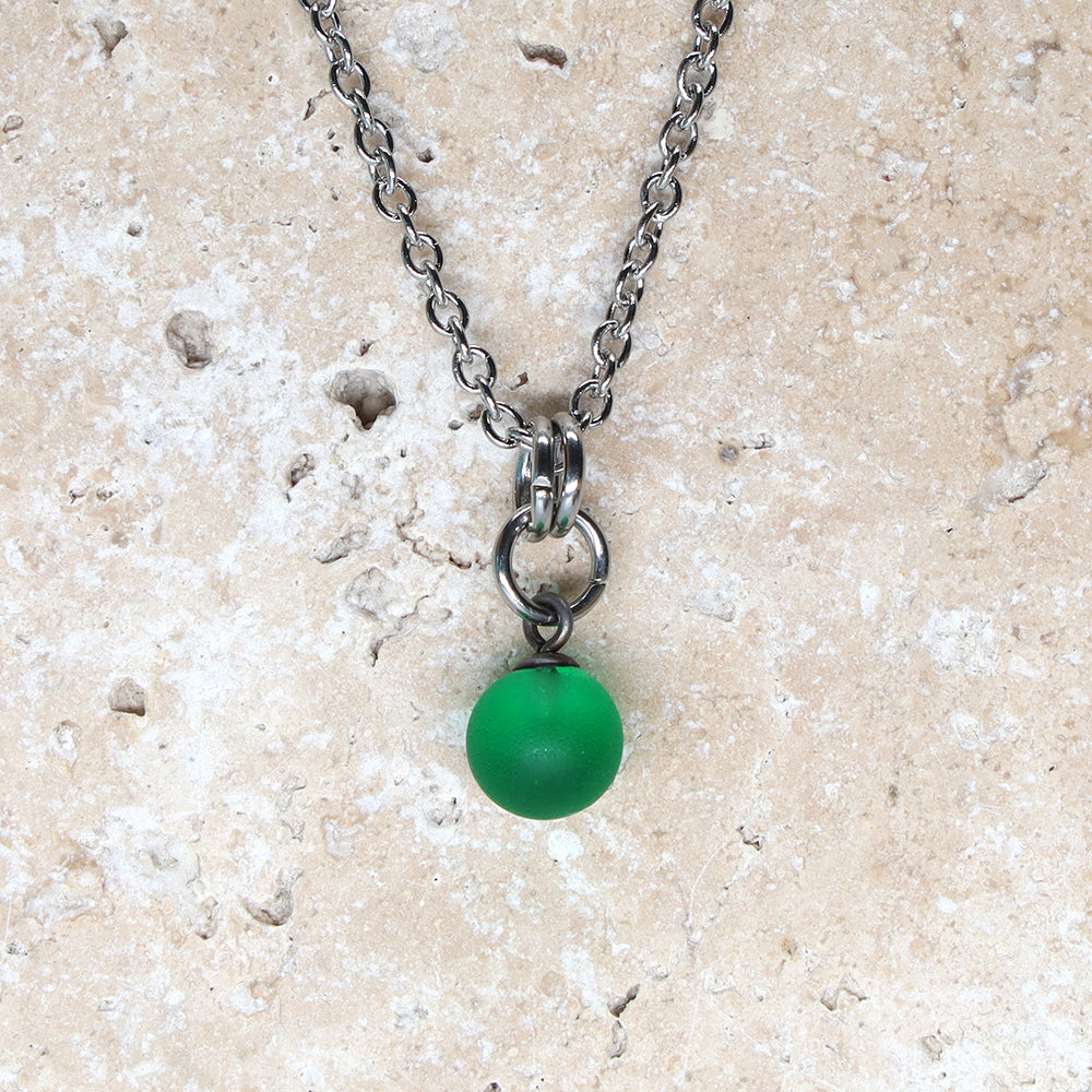 Frosted Green Ball Charm Stainless Steel Necklace
