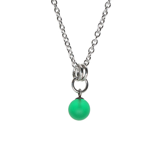 Frosted Green Ball Charm Stainless Steel Necklace