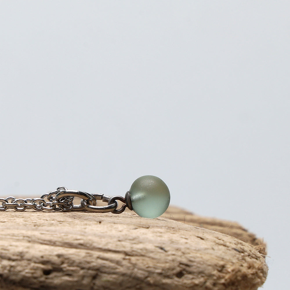 Frosted Grey Ball Charm Stainless Steel Necklace