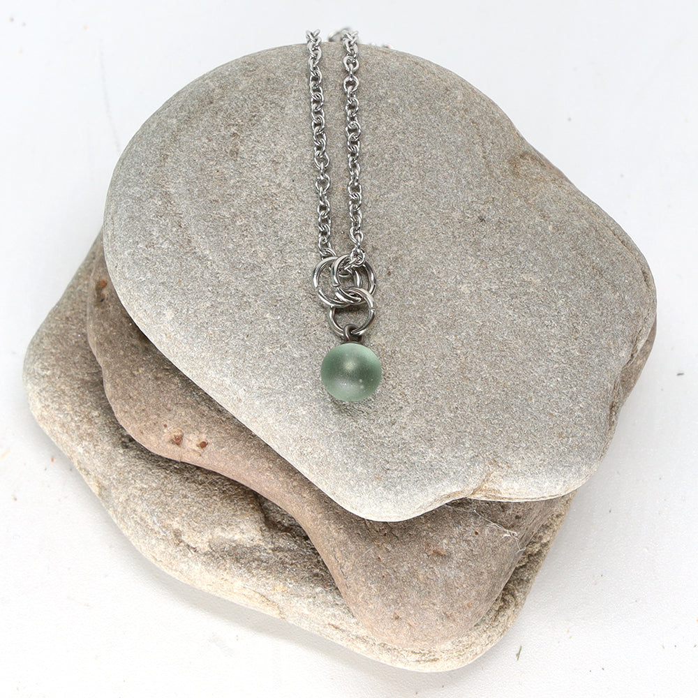 Frosted Grey Ball Charm Stainless Steel Necklace