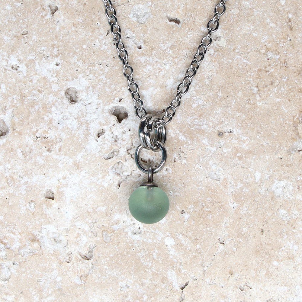 Frosted Grey Ball Charm Stainless Steel Necklace
