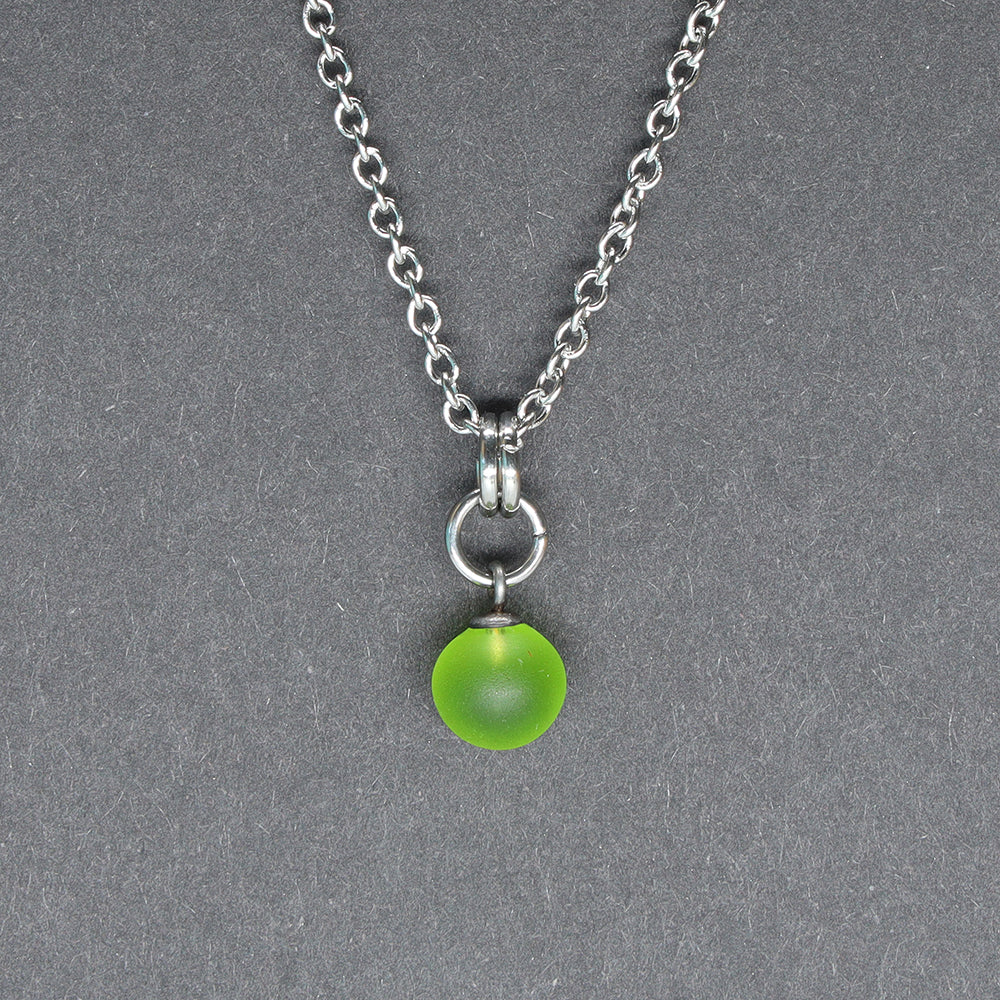 Frosted Lime Ball Charm Stainless Steel Necklace