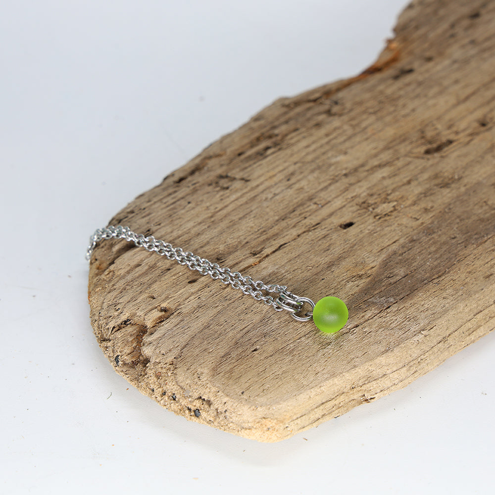 Frosted Lime Ball Charm Stainless Steel Necklace