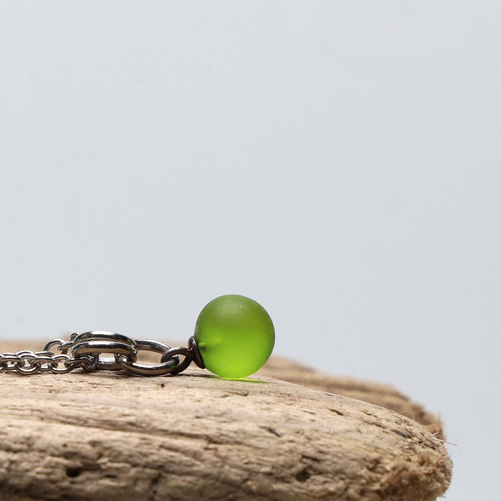 Frosted Lime Ball Charm Stainless Steel Necklace