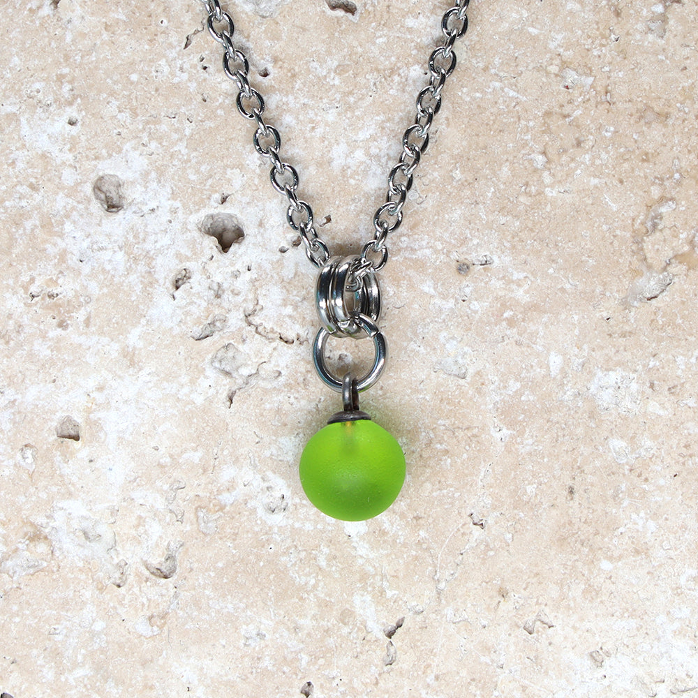 Frosted Lime Ball Charm Stainless Steel Necklace