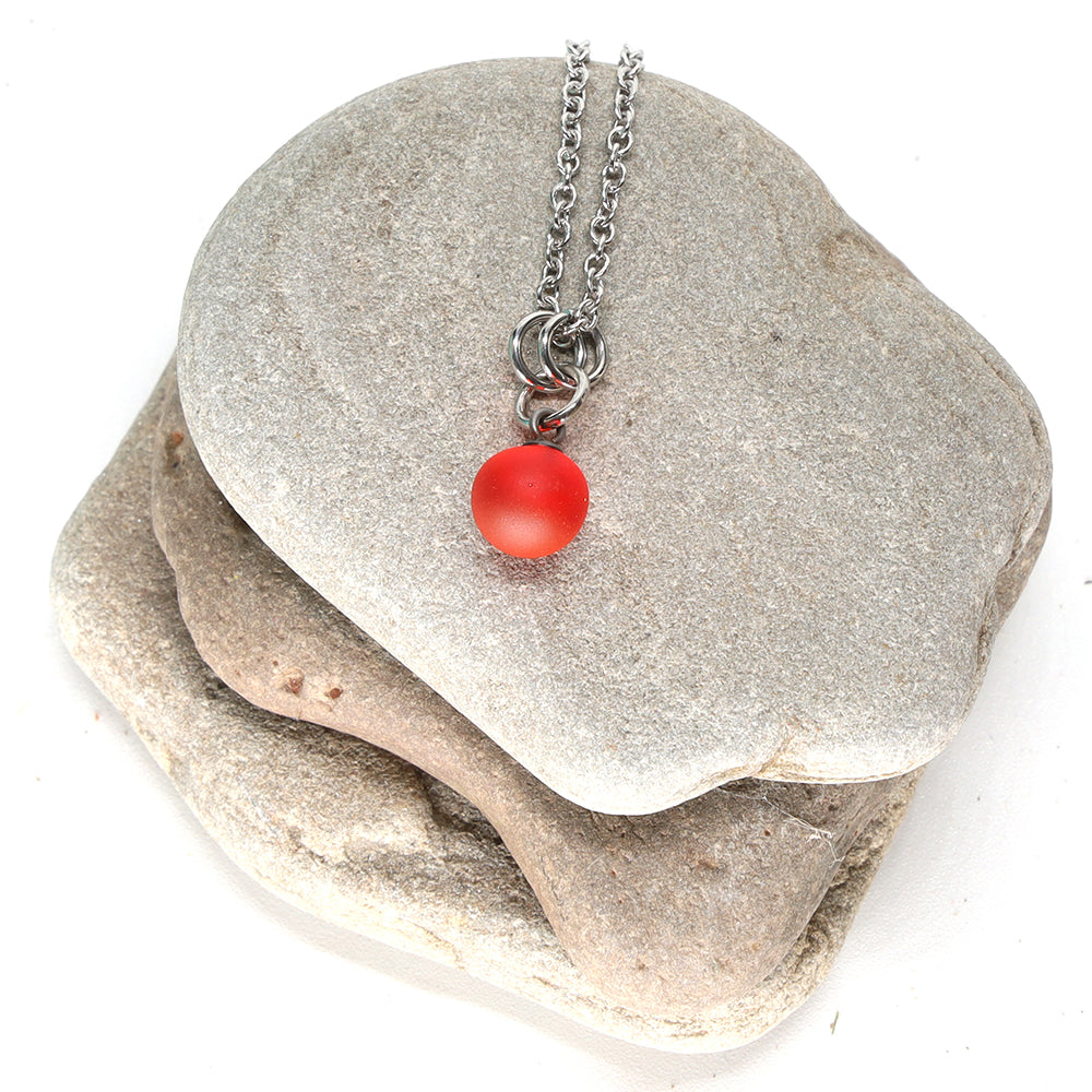 Frosted Orange Ball Charm Stainless Steel Necklace