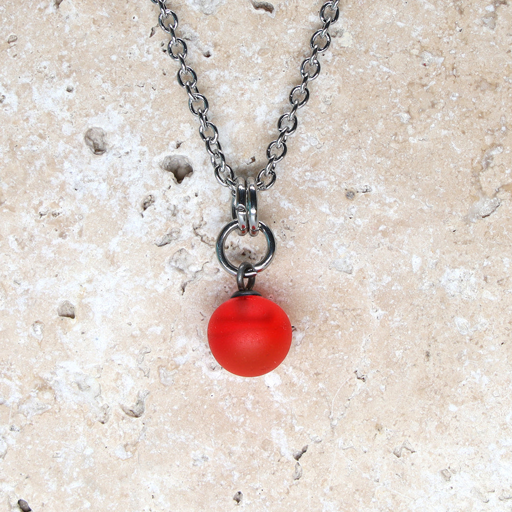 Frosted Orange Ball Charm Stainless Steel Necklace